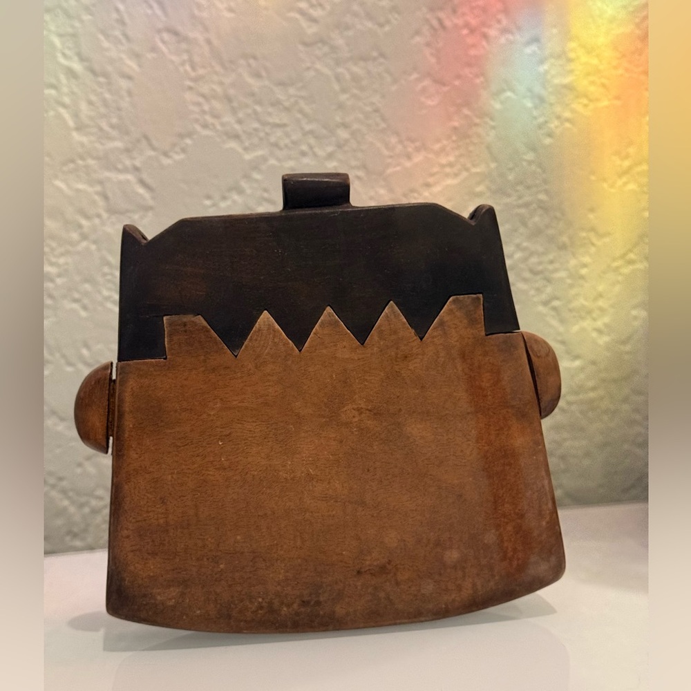 Vintage Indonesia Container / Carrier Hand Made Palm wood Tobacco Purse or box